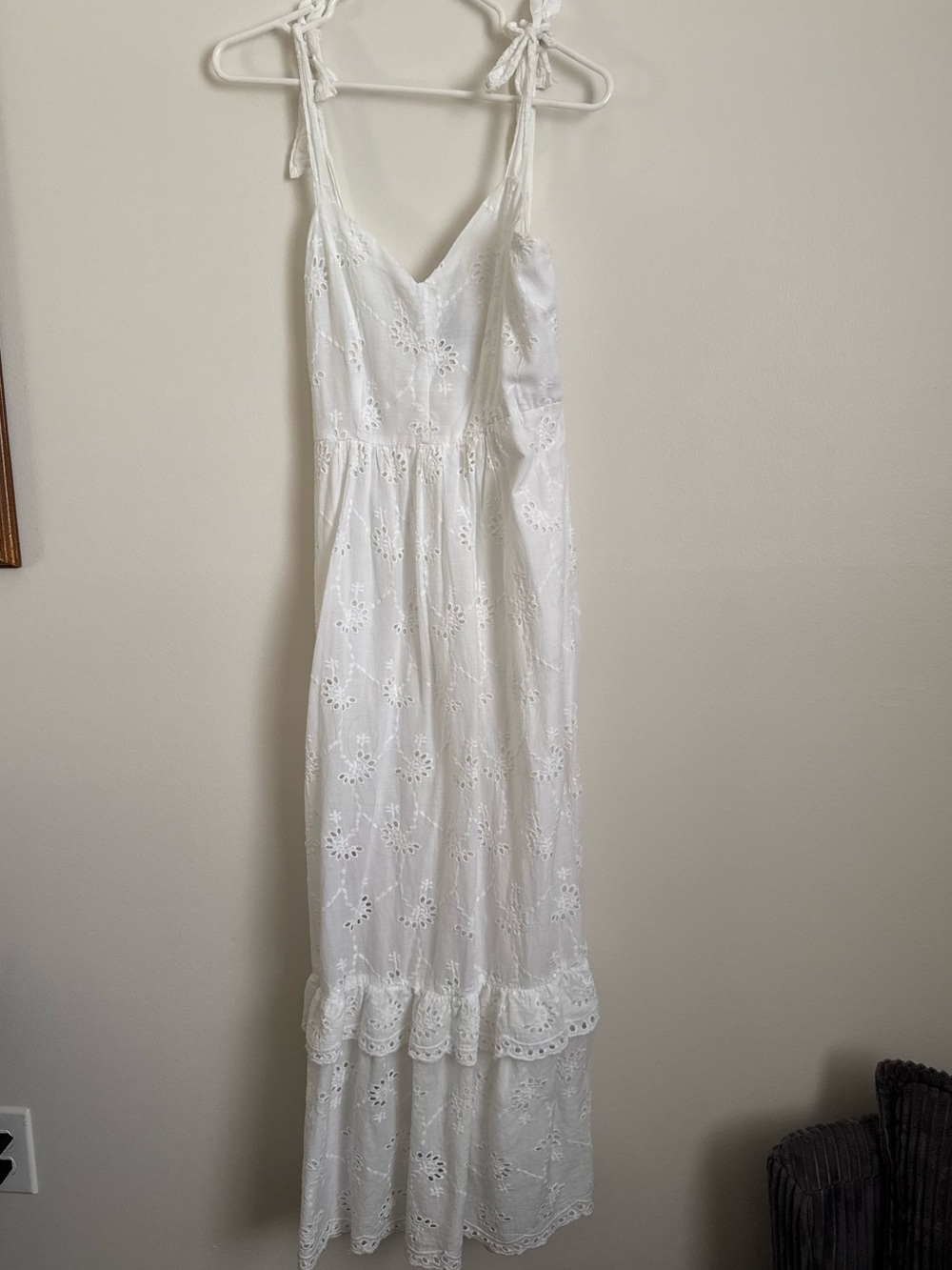 Taylor White Eyelet Tie-Shoulder Maxi Dress